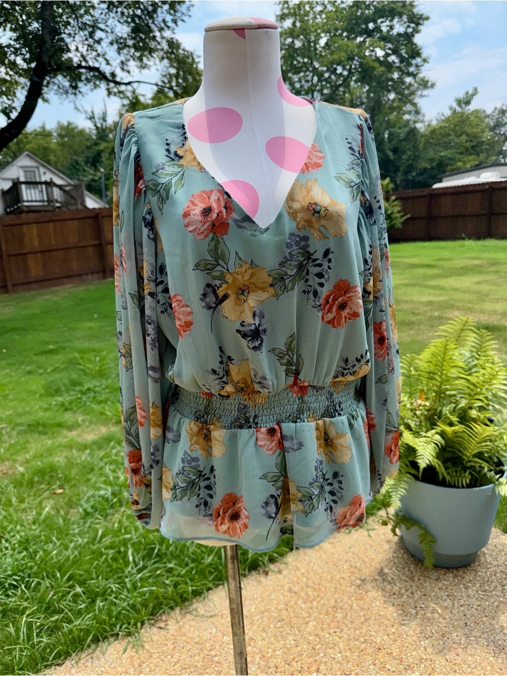 Philosophy Green Floral Blouse